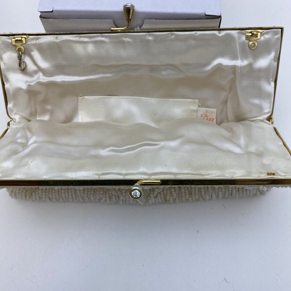 Du-Val Beaded Mini Purse Creamy White 1950's Floral - Picture 5 of 5